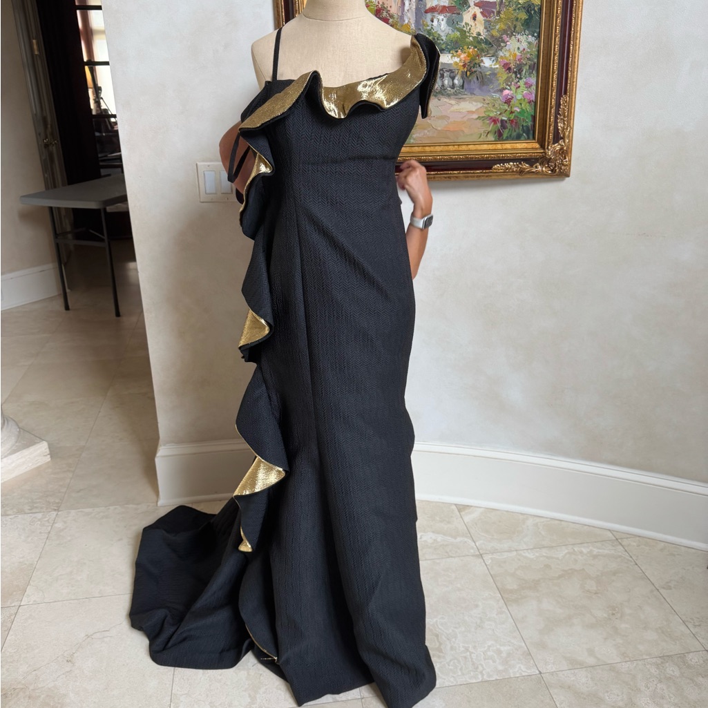 Chic Asymmetrical Black And Gold Dress